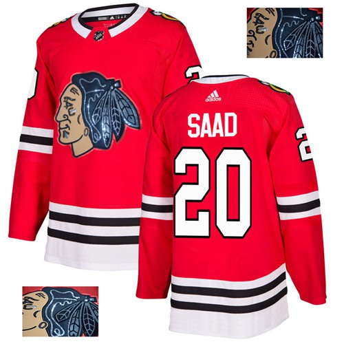 Adidas Blackhawks #20 Brandon Saad Red Home Authentic Fashion Gold Stitched NHL Jersey - Click Image to Close